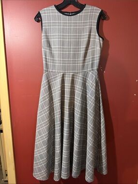 Sleeveless Gray Plaid Fit-and-Flare Dress